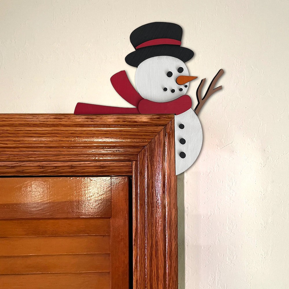 Christmas Snowman Door Corner Wood Sign