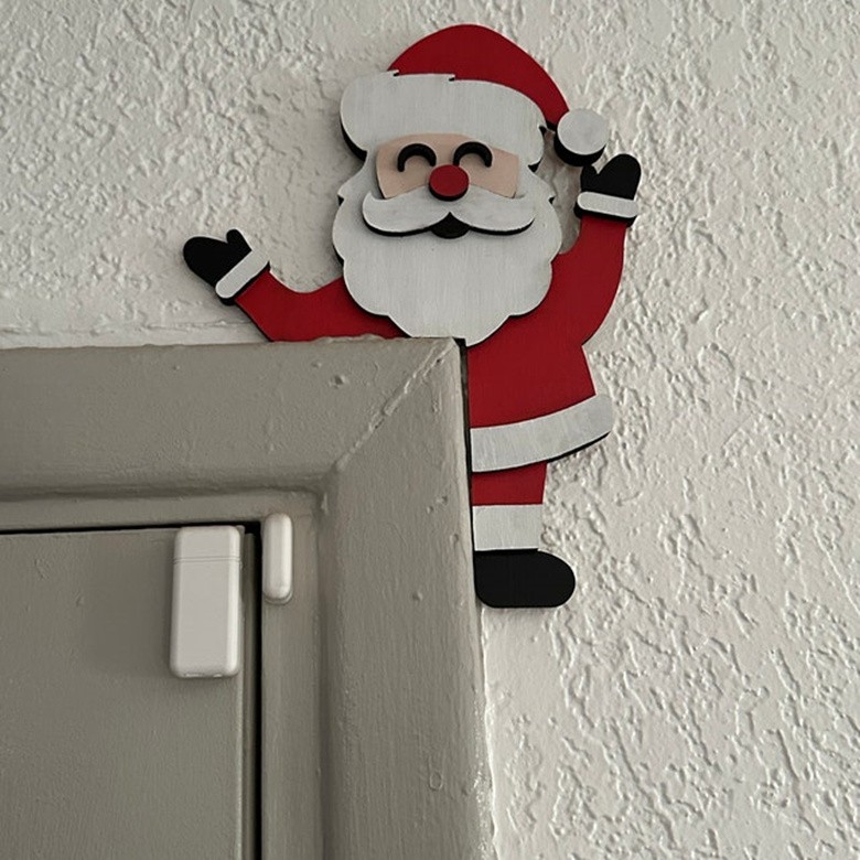 Christmas Santa Door Corner Wood Sign Holiday Decoration