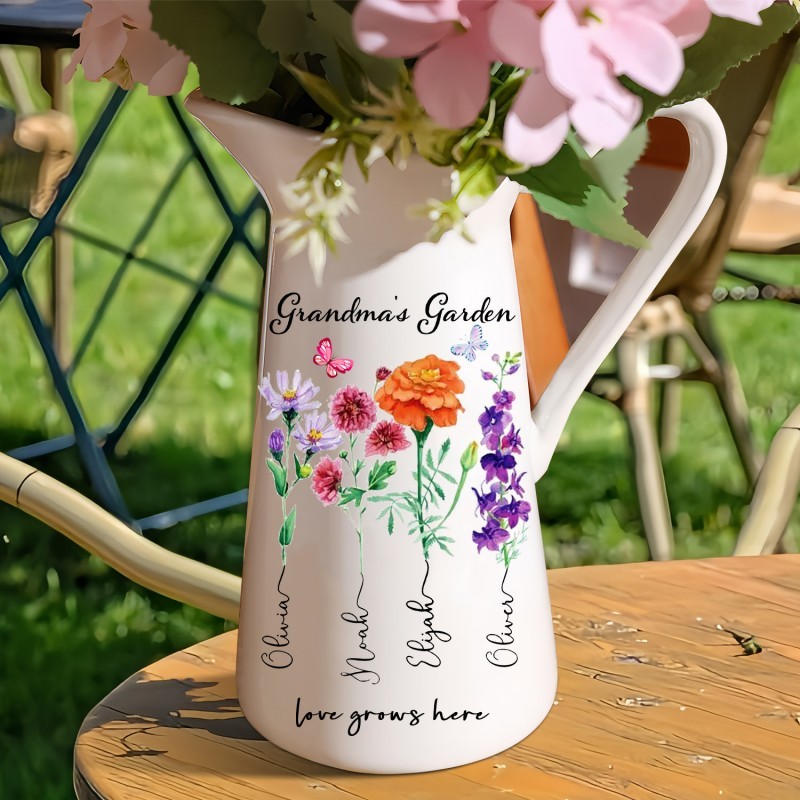 Personalized Grandma's Garden Birth Month Flower Vase with Grandchildren Name For Mom Grandma Mother's Day Gift