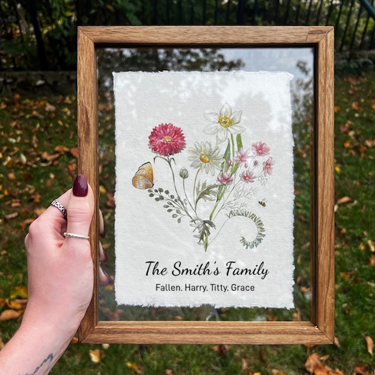 Custom Birth Flower Family Bouquet Frame Antique Home Art For Mom Grandma Christmas Gift