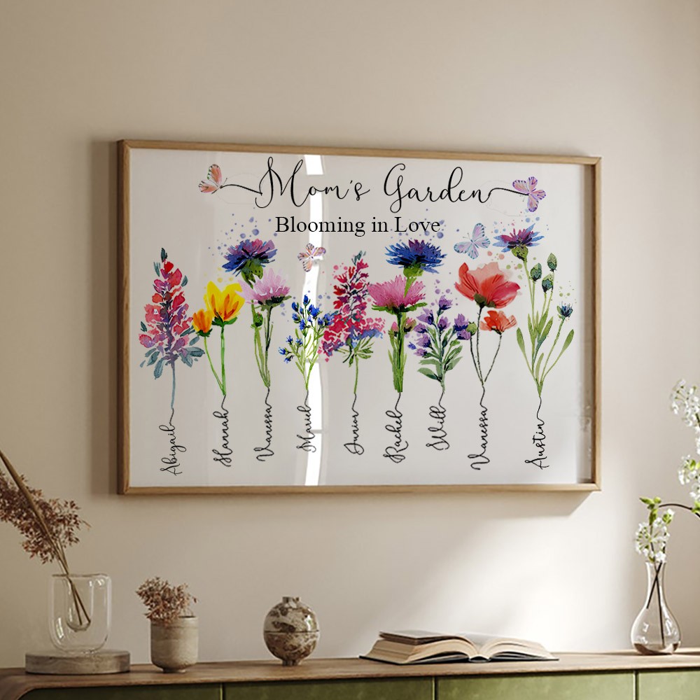 Custom Mom's Garden Birth Flower Frame Wall Art For Grandma Family Christmas Gift