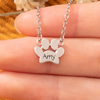 Personalized Paw Print Name Necklace with Pet Paw Pendant Gifts For Pet Lovers