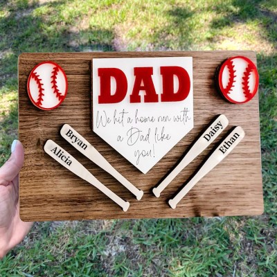 Personalized Father's Day Gift Baseball Dad Wood Sign