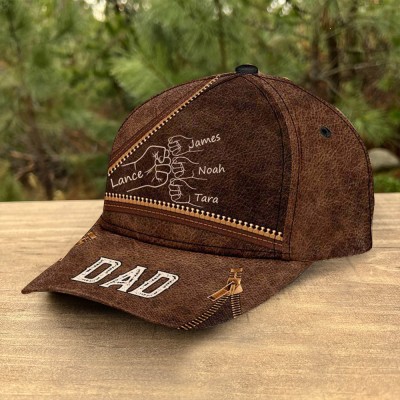 Personalized Fist Bump Cap with Kids Names For Dad Grandpa Father's Day Gift