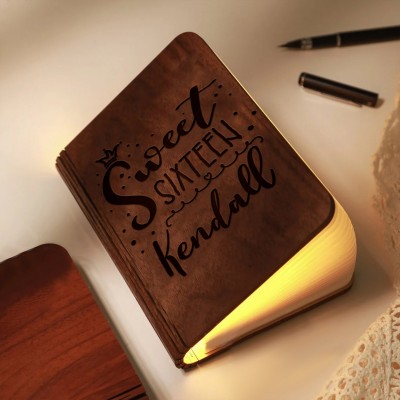 Personalized Wooden Folding Magnetic Glowing Book Lamp For Birthday Gift