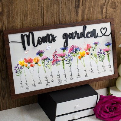 Custom Mom's Garden Birth Flower Frame with Kids Names For Christmas Gift Ideas