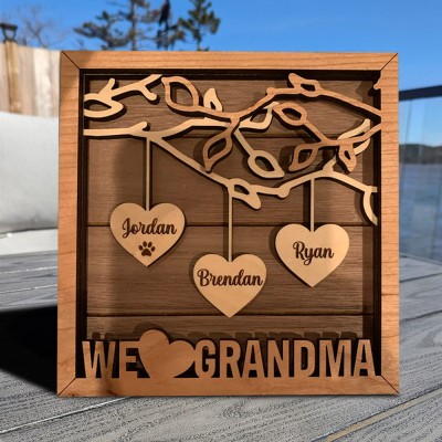 Personalized Wooden Family Tree Sign For Grandma Christmas Anniversary Gift