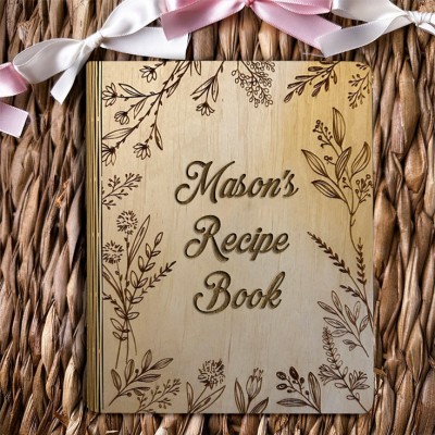 Personalized Wood Recipe Book Blank Binder Cookbook For Family Christmas Anniversary Gift