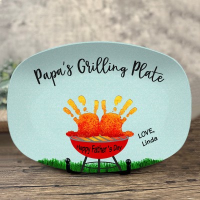 Papa's Grilling Plate Personalized Handprint Platter With Kids Name For Father's Day