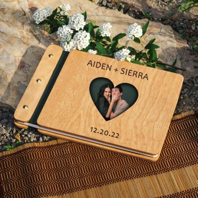 Our Adventure Book Personalized Wood Photo Album For Valentine's Day Anniversary Gift