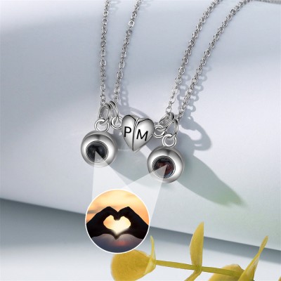 Personalized Magnetic Matching Necklace With Photo Projection Charm For Lovers Anniversary