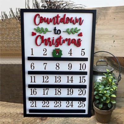 Countdown to Christmas Calendar Wood Sign with Moveable Wreath