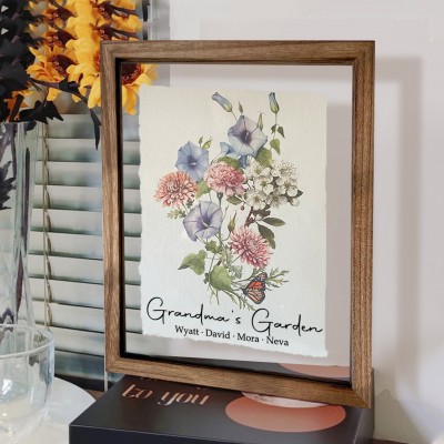 Custom Grandma's Garden Birth Flower Family Bouquet Frame Antique Home Art For Christmas Gift