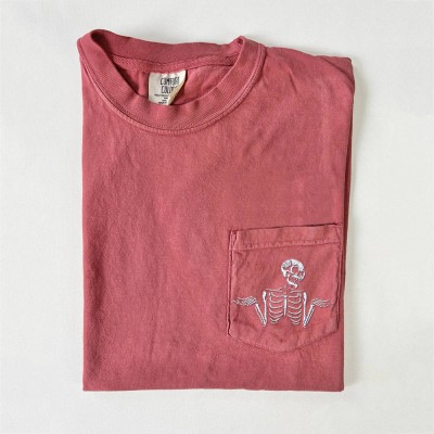 Embroidered Halloween Pocket Tee Spooky Season Shirt