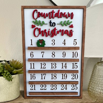 Countdown to Christmas Calendar Wood Sign with Moveable Wreath