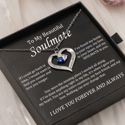 Custom Heart Birthstone Necklace With Names Gifts For Soulmate