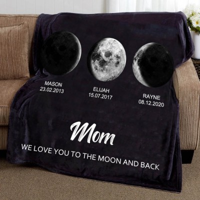 Personalized Family Moon Phase Blanket For Mom Grandma Christmas Gift