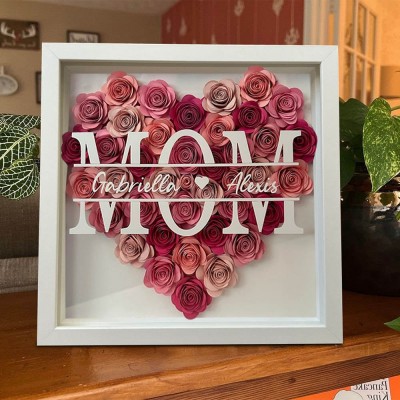 Custom Mom Flower Shadow Box with Kids Name For Mother's Day Gift