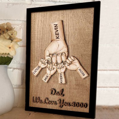 Personalized Fist Bump Dad Wood Sign With Kids Name For Father's Day Gift