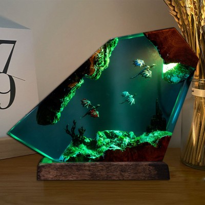 Dragon Resin Wood Lamp Art Decor For Home