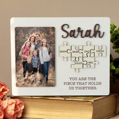 Custom Mom Puzzle Sign with Photo and Name Piece That Holds Us Together For Mother's Day Gift