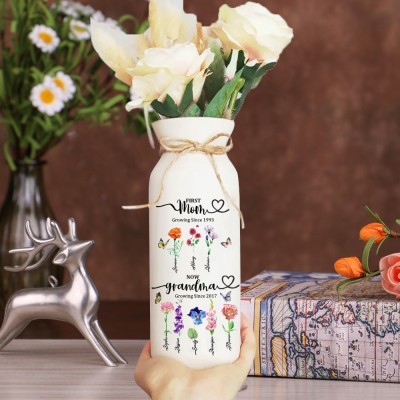 Custom Grandma's Garden Birth Flower Vase with Kids Names For Grandma Mom Anniversary Gift