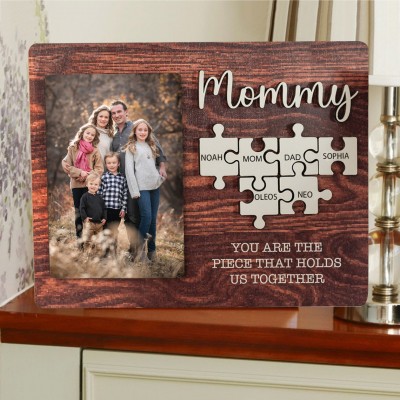 Custom Mom Puzzle Sign with Photo and Name Piece That Holds Us Together For Mother's Day Gift