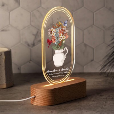 Custom Grandma's Garden Birth Flower Bouquet Acrylic Led Night Light For Mom Grandma Christmas Gift