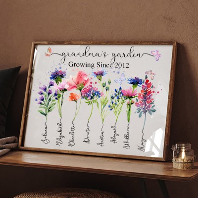 Custom Grandma's Garden Birth Flower Frame For Mom Family Christmas Gift