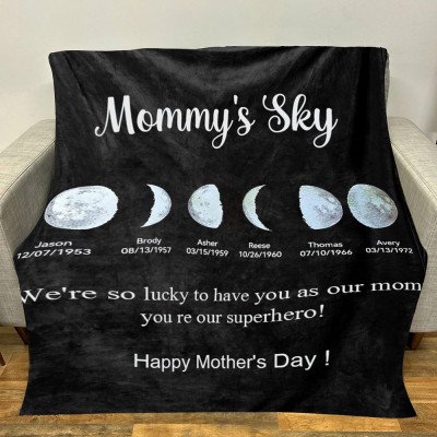 Personalized Family Moon Phase Blanket For Mother's Day Gift