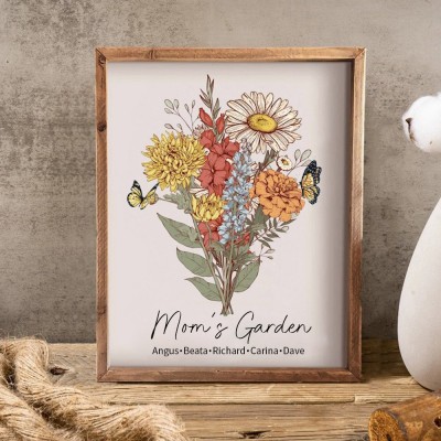 Custom Mom's Garden Birth Flower Frame with Kids Names For Christmas Gift Ideas