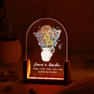 Custom Birth Flower Bouquet Acrylic Led Night Light For Mom Grandma Christmas Gift