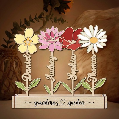 Custom Wood Birth Flower Grandma's Garden Home Decor For Family Christmas Gift