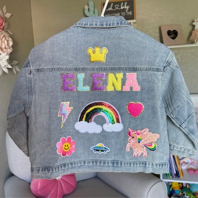 Personalized Letter Patch Jean Jacket With Name For Kids Girls Gift