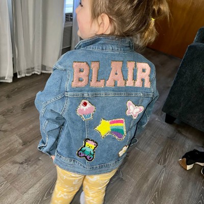 Personalized Letter Patch Jean Jacket With Name For Kids Girls Gift