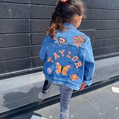 Personalized Letter Patch Jean Jacket With Name For Kids Girls Gift