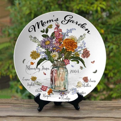 Personalized Mom's Garden Birth Flower Platter with Kids Name For Christmas Gift Ideas