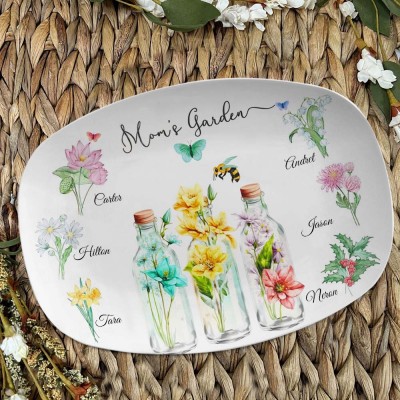 Personalized Mom's Garden Birth Flower Platter with Children Name For Christmas Family Gift Ideas