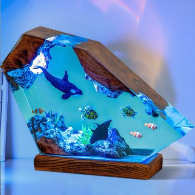 Ocean Resin Wood Art Lamp