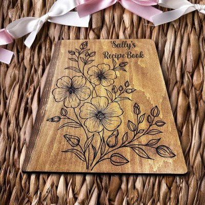 Personalized Wood Recipe Book Blank Binder Birth Flower Cookbook For Mom Grandma Christmas Anniversary Gift