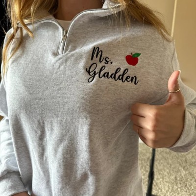 Personalized Teacher Apple Embroidered Sweatshirt Graduation Gift for a New Teacher