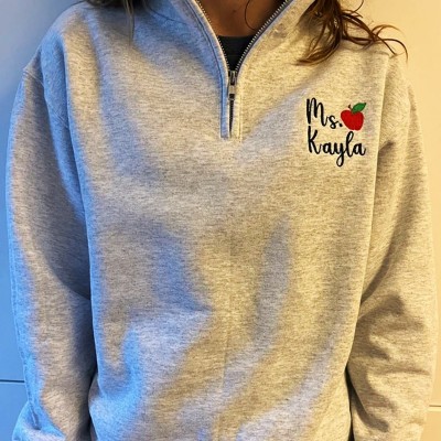 Personalized Teacher Apple Embroidered Sweatshirt Graduation Gift for a New Teacher