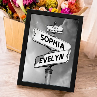 Personalized Street Sign With Names Wall Art Home Decor For Couple Valentine's Day Gift