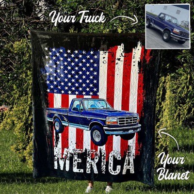 Personalized Merica Car Fleece Blanket For Him Birthday Gift