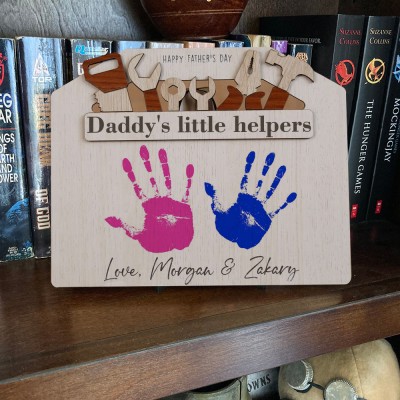 Dad's Little Helpers DIY Handprint Hands Down Custom Father's Day Gift Dad's Workshop Decor