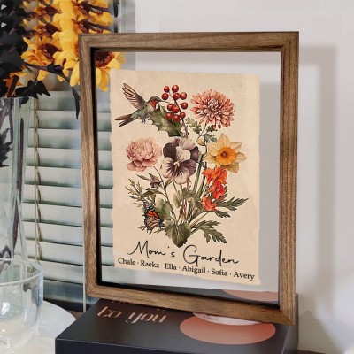 Custom Mom's Garden Birth Flower Family Bouquet Frame Antique Home Art For Christmas Gift