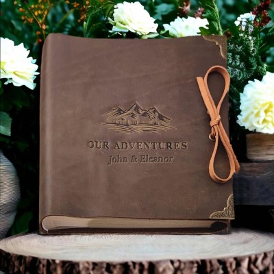 Our Adventure Book Personalized Leather Photo Album For Valentine's Day Anniversary Gift Ideas