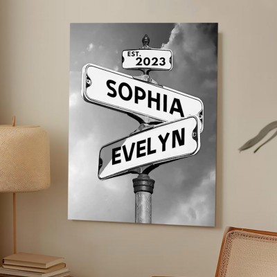 Personalized Couple Vintage Street Sign Canvas Print Wall Art For Valentine's Day Gift