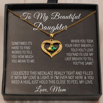 Personalized Couple Heart Necklace With Birthstones and Names Gifts For Daughter