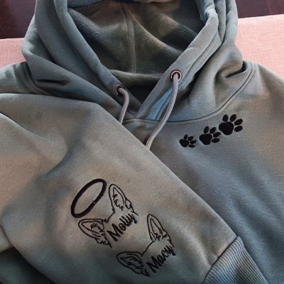 Custom Embroidered Pet Hoodie With Dog Ear Outline and Name For Pet Lover Gifts